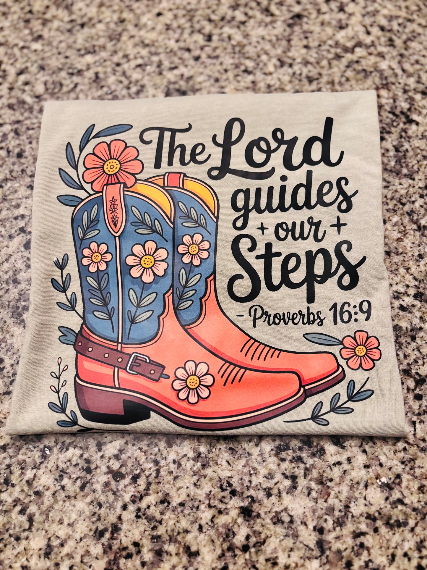 Comfort Colors® “The Lord Guides Our Steps” Cowboy Boot Tee
