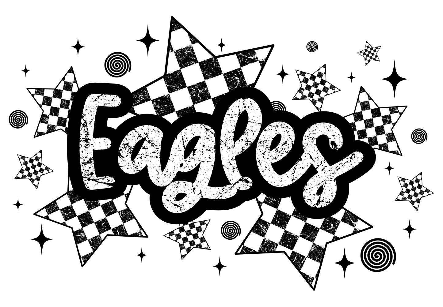 Eagles Black White check Stars