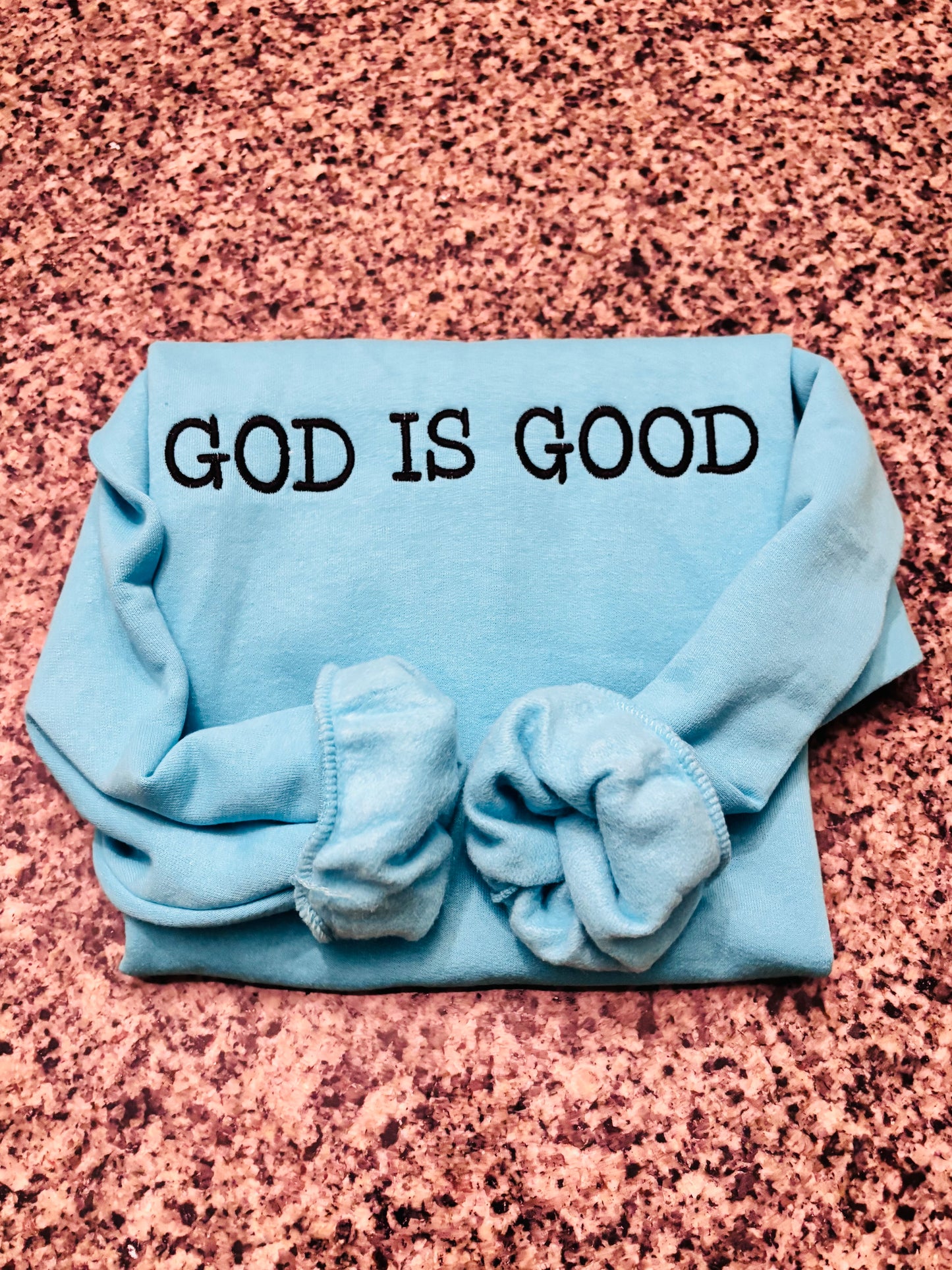 Embroidered “God Is Good” Cozy Fleece Sweatshirt