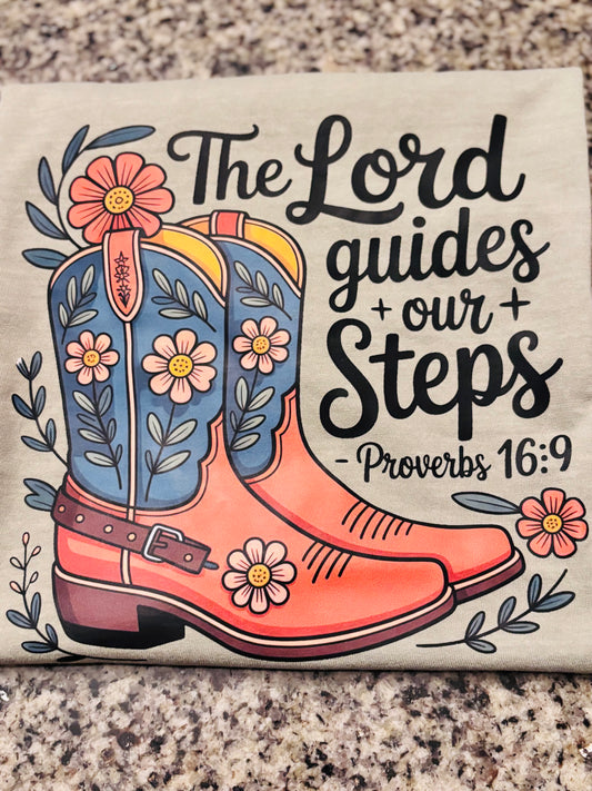 Comfort Colors® “The Lord Guides Our Steps” Cowboy Boot Tee